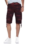 X-ray Belted Twill Piping Camo Shorts In Burgundy Camo