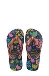Havaianas Kids' Little Girl's & Girl's Floral Metallic Flip Flops In Dark Blue