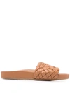 Loeffler Randall Joey Woven Square Toe Slide Sandals In Light Brown