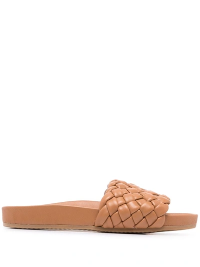 Loeffler Randall Joey Woven Square Toe Slide Sandals In Light Brown