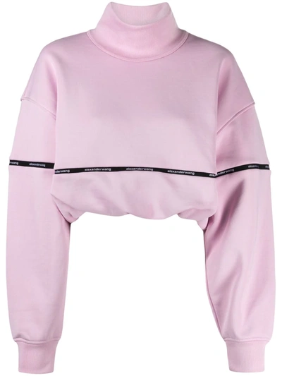Alexander Wang T Women's Logo Tape Cropped Bubble-hem Sweatshirt In Cradle Pink