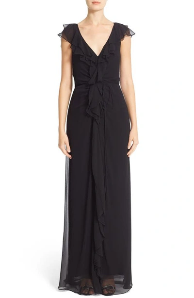 Carolina Herrera Ruffled Silk Chiffon Dress In Black