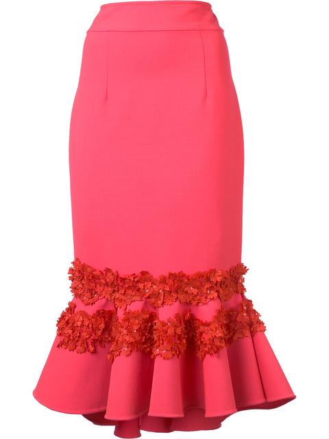 Carolina Herrera Floral Embroidered Ruffle Skirt | ModeSens