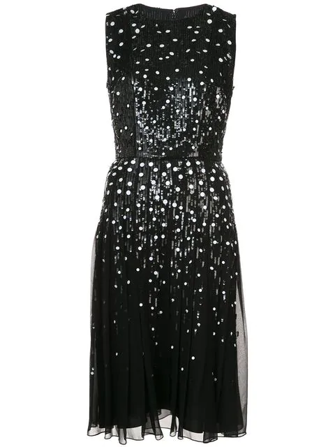 Carolina Herrera Dotted Sequin Tulle Cocktail Dress, Black/White | ModeSens