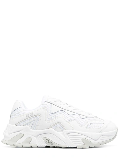 Msgm Panelled Lace-up Sneakers In White