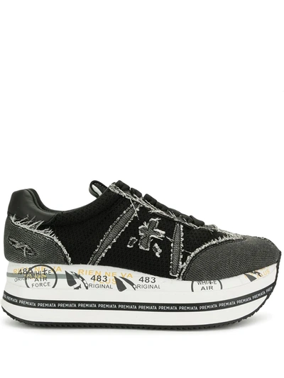 Premiata Distressed Flatform Trainers In Black