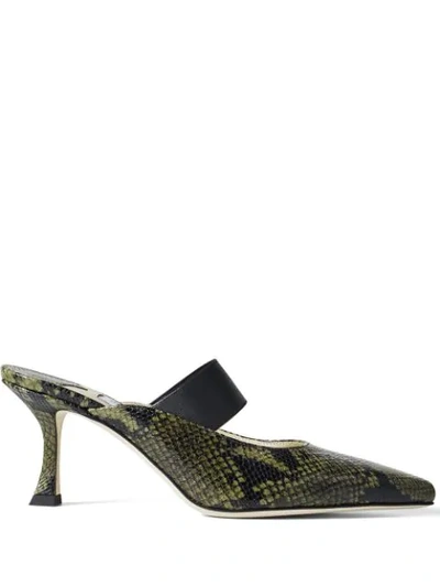 Jimmy Choo Snake Print 70mm Slip-on Pumps In Green