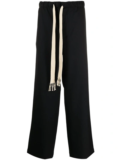 Loewe Drawstring Waist Wool-blend Twill Trousers In Black
