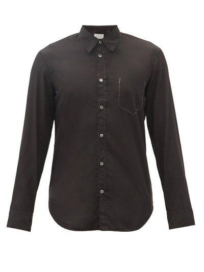 Maison Margiela Topstitched-pocket Garment-dyed Cotton Shirt In Grey