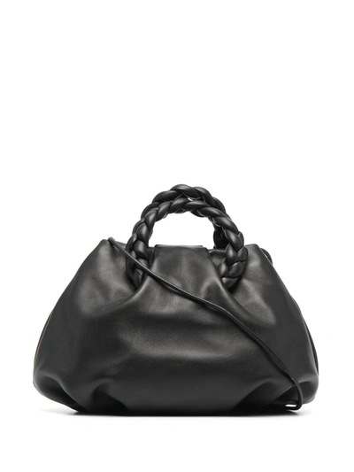 Hereu Braided Handle Pebbled-leather Bag In Black