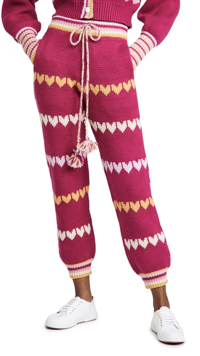 Loveshackfancy Women's Chabela Heart-knit Cotton-blend Pants In Burgundy