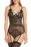 Oh La La Cheri Eyelash Lace Thong Teddy In Black