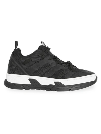 Burberry Low-top Mesh And Nubuck Detail Union Sneakers In Black