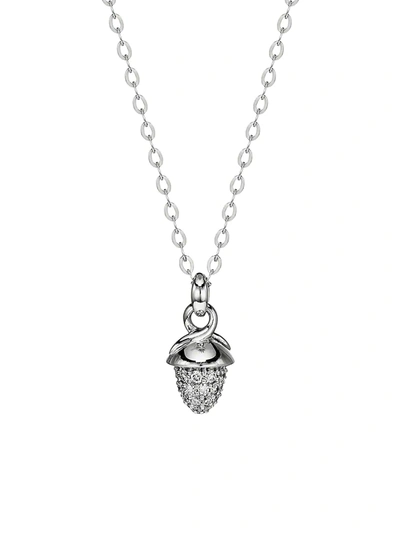 Tamara Comolli Mikado 18k White Gold & Diamond Pavé Acorn Pendant Necklace In Silver