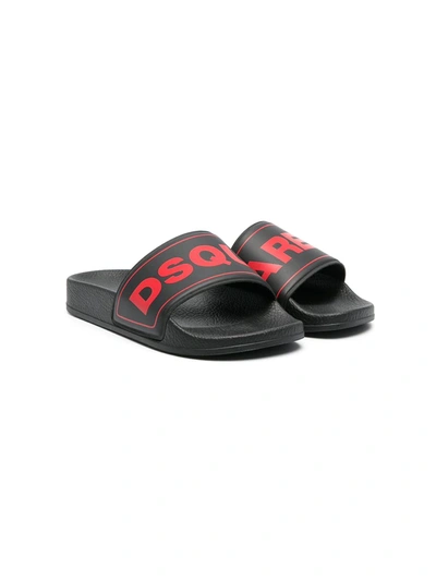 Dsquared2 Teen Logo-print Sandals In Black