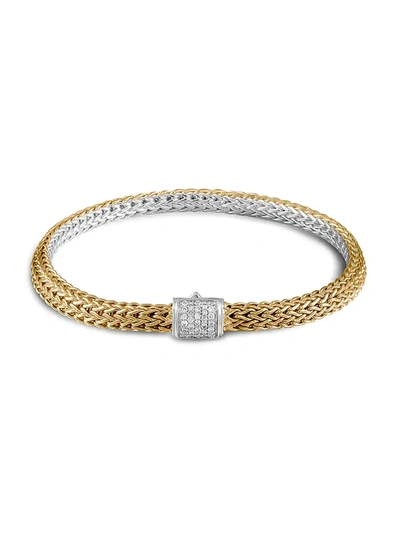 John Hardy Women's Classic Chain 18k Yellow Gold, Silver & Diamond Pavé Reversible Bracelet