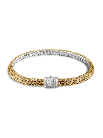 John Hardy Women's Classic Chain 18k Yellow Gold, Silver & Diamond Pavé Reversible Bracelet In Gold Silver