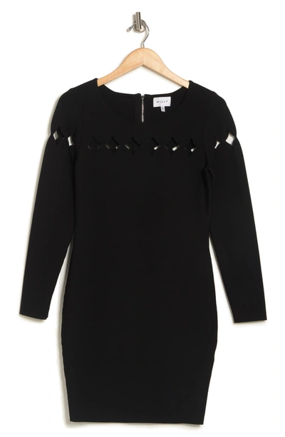 Milly Geometric Cutout Long Sleeve Bodycon Dress In Black