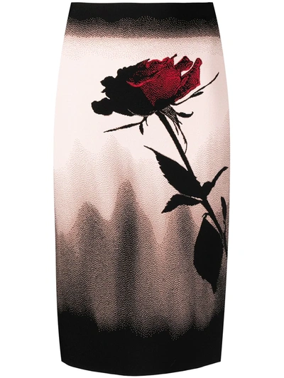 Alexander Mcqueen Pencil Skirt With Rose Motif In Black