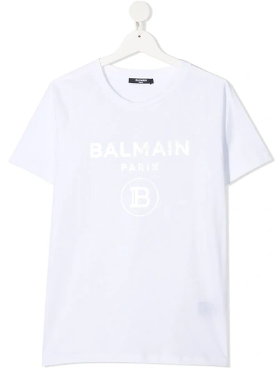 Balmain Teen Logo Print Short-sleeved T-shirt In White