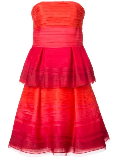 Carolina Herrera Strapless Pleated Ombre Chiffon Cocktail Dress, Red Pattern