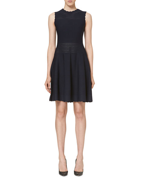 Carolina Herrera Scalloped Sleeveless Knit Dress, Navy | ModeSens