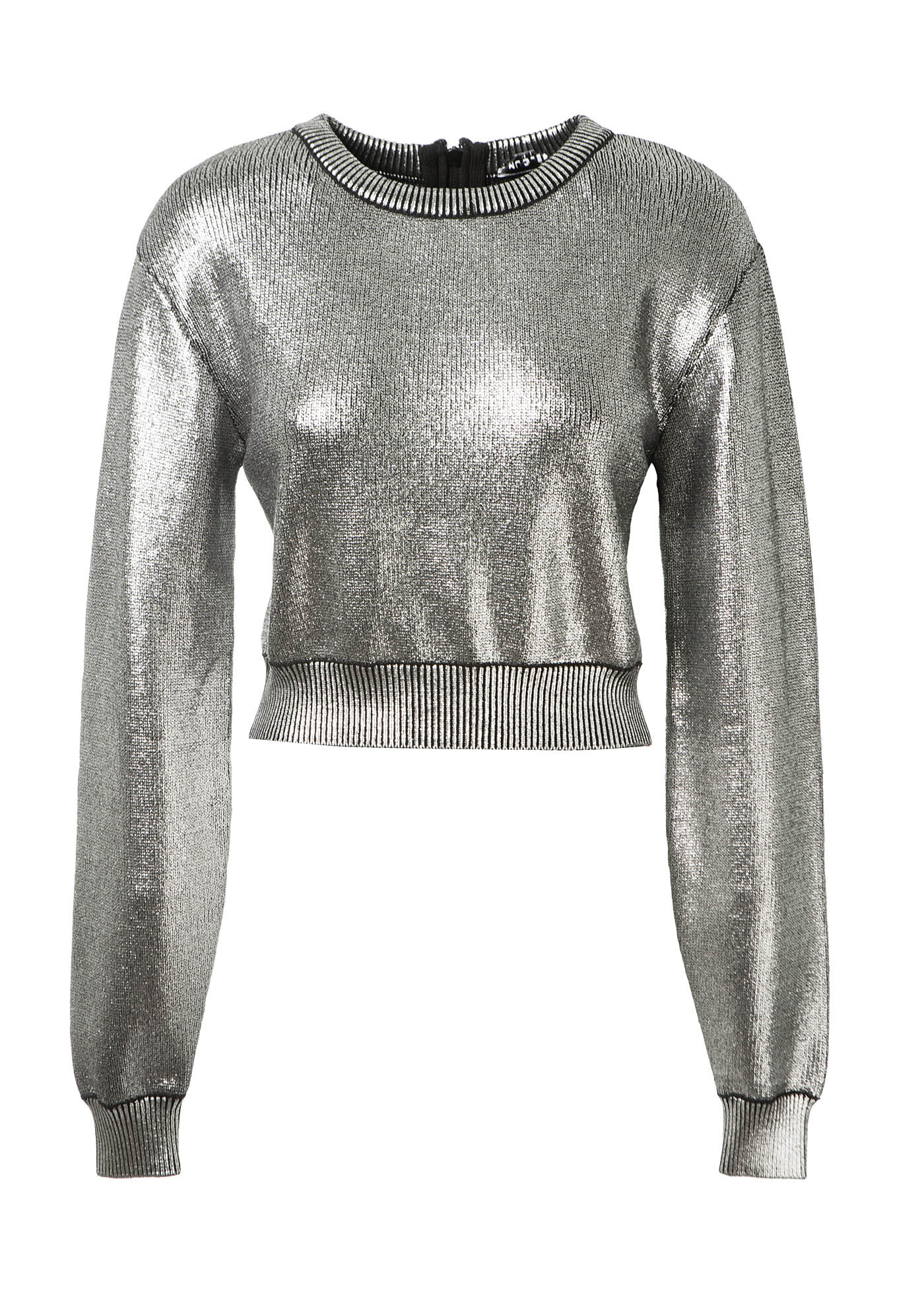 Mugler Silver Coated Cotton Cropped Sweater | ModeSens