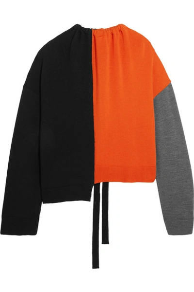 Marni Tri-colour Ruched-neck Wool Knit Sweater In Black Multi