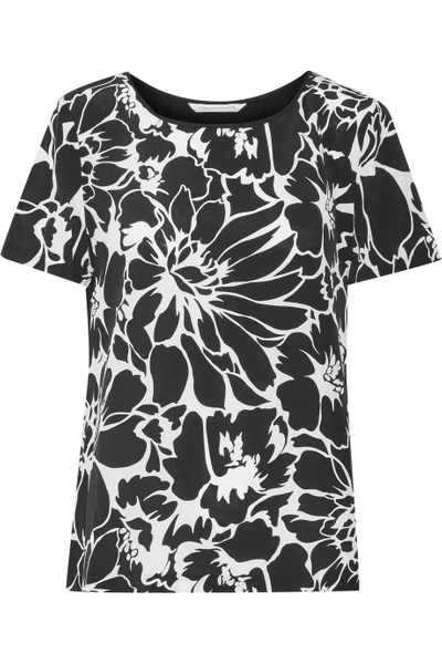 Diane Von Furstenberg Ora Floral-print Silk Crepe De Chine And Stretch-jersey Top