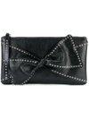 Red Valentino Small Studded Bow Leather Clutch, Black In Nero