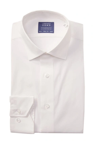 Lorenzo Uomo Travel Cotton Stretch Trim Fit Dress Shirt In White