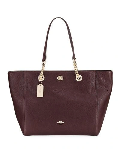 Coach Turn-lock Chain Pebbled Tote Bag In Oxblood