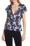 Veronica Beard Polly Ruffled Floral-print Silk-blend Satin Top In Black Multi