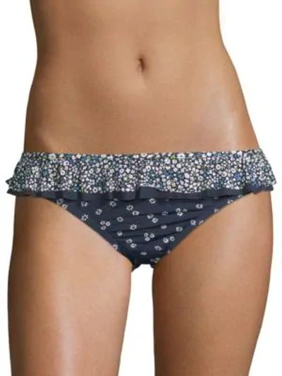 Michael Michael Kors Ruffle Ditsy-floral Classic Bikini Swim Bottom In New Navy