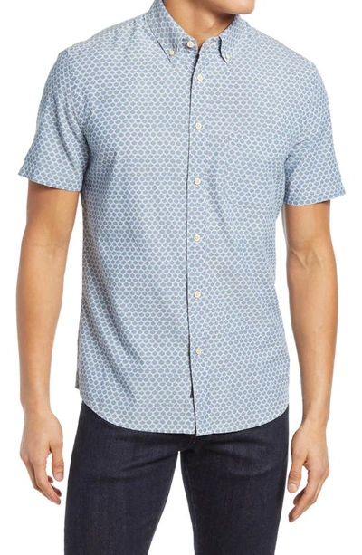 Faherty Playa Regular Fit Button Down Stretch Short Sleeve Shirt In Fishscale Redux