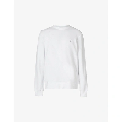 Allsaints Mens Optic White Raven Cotton-fleece Sweatshirt Xxl In Grey Marl