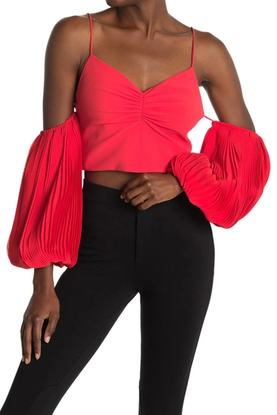 Alice And Olivia Kamila Cold-shoulder Pleated Chiffon And Crepe Top In Brt Poppy