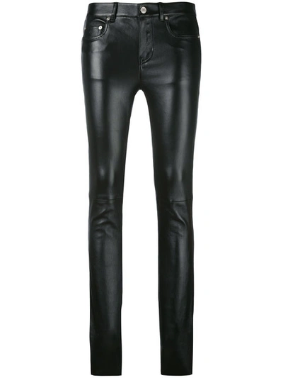 Saint Laurent Mid-rise Skinny Leather Trousers In Black