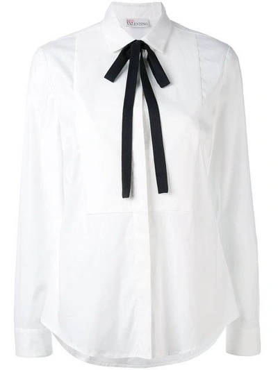 Red Valentino Tie-neck Stretch-cotton Shirt In Bianco