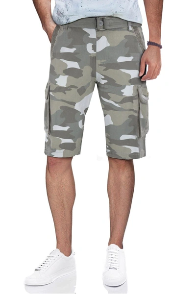 X-ray Men's Big And Tall Belted Double Pocket Cargo Shorts In White Camo