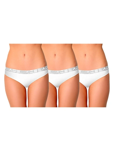Aqs Women's 3-pack Stretch-cotton Bikini Panties In White