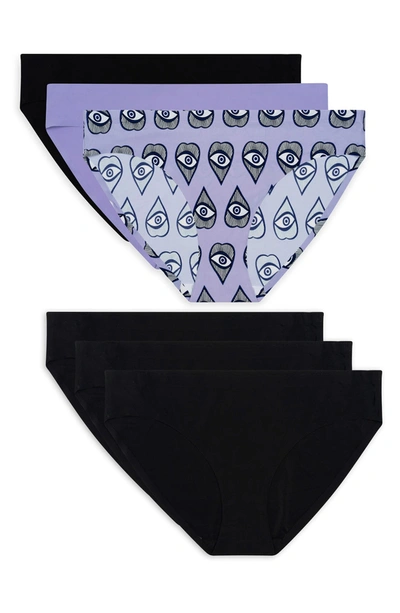 Aqs Women's 3-pack Seamless Bikini Panties In Lavender Black
