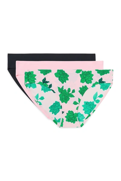 Aqs Women's 3-pack Seamless Bikini Panties In Green Pink Multicolor