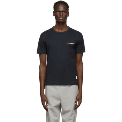 Thom Browne Tricolour-stripe Patch-pocket Cotton T-shirt In White