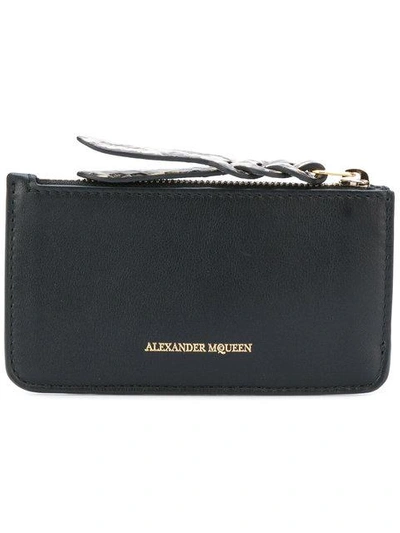 Alexander Mcqueen Snake Trim Leather Card Holder In Black
