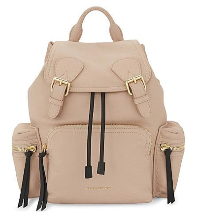 Burberry Logo Leather Backpack In Pale Apricot