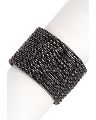 Saachi Rock 'n' Roll Chain Detailed Leather Cuff Bracelet In Black