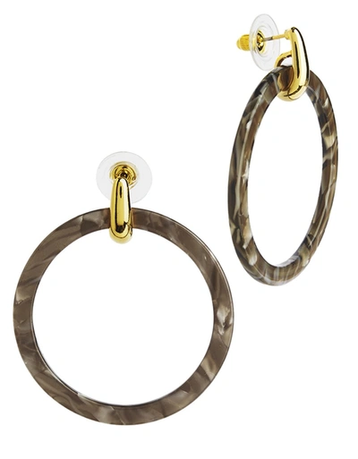 Sterling Forever 14k Gold Circle Resin Stud Drop Earrings In Black