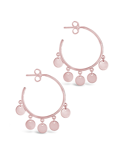 Sterling Forever 14k Rose Gold Vermeil Disk Charm Hoops In Pink