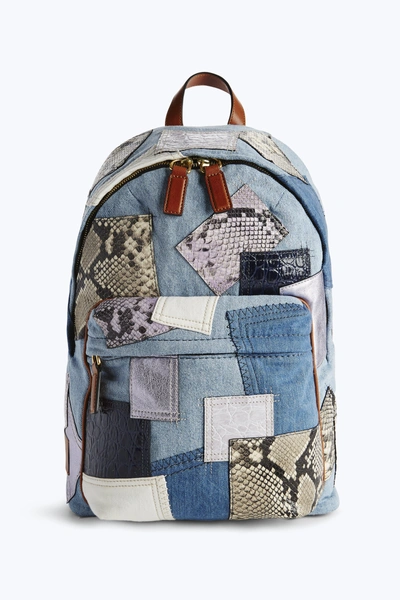 Marc Jacobs Denim Patchwork Biker Backpack In Denim Multi/gold